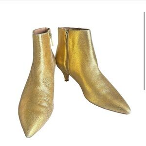 Anthropologie Kitten Heel Ankle Boots Metallic Gold Leather Booties Women’s 7.5